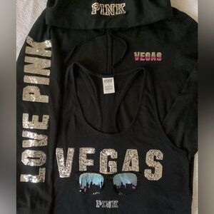 Victoria’s Secret LOVE PINK BLING Vegas Hoodie Jacket Tank Top Shirt L